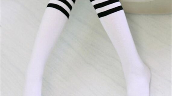 White Striped Cotton Mid-Calf Socks for Girls