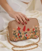 Floral Embroidered Chain Shoulder Bag for Women