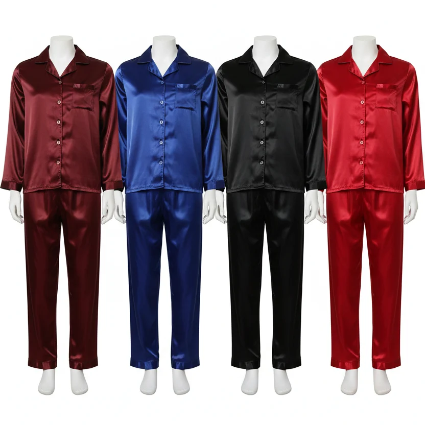 Couple Night Suit Silk Satin Pajama Set