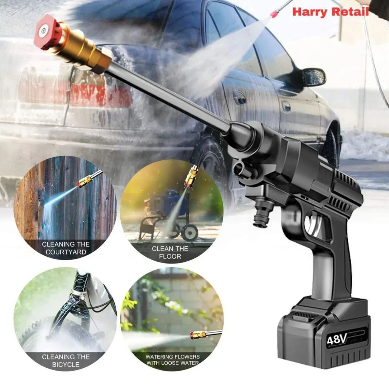 Car Wash Spray Gun | 48V High Pressure Lithium Battery
